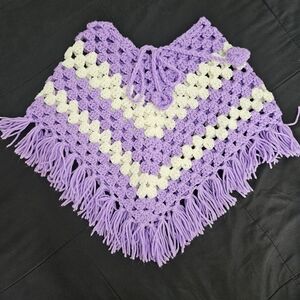 Purple and White Kids Crochet Cape